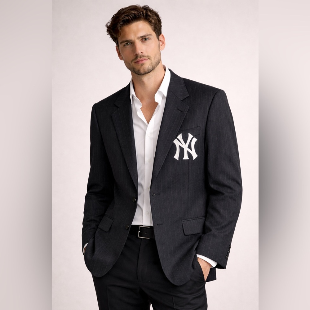Upcycled Vintage Mens Navy Pinstripe Blazer | OOAK Size 43L